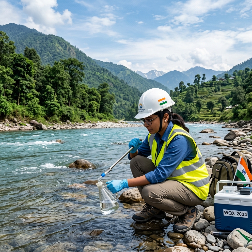 Field water sampling in Uttarakhand river catchment
